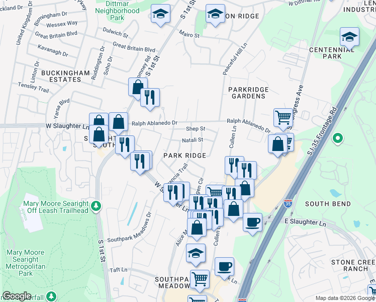 map of restaurants, bars, coffee shops, grocery stores, and more near in Austin