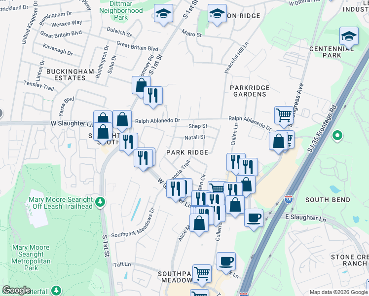 map of restaurants, bars, coffee shops, grocery stores, and more near in Austin