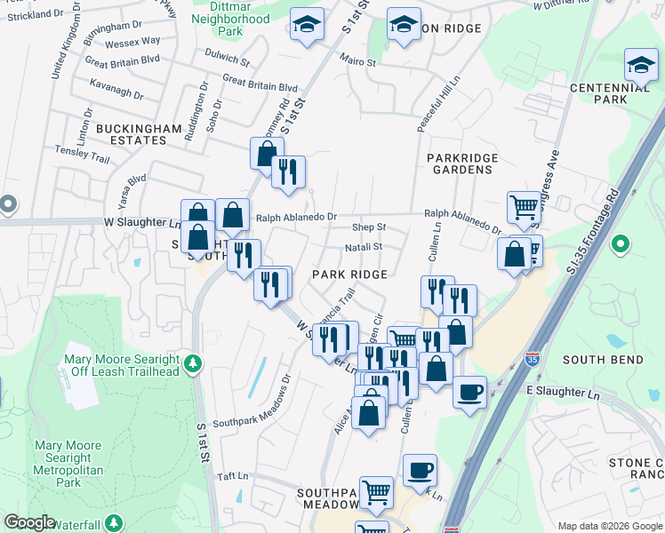map of restaurants, bars, coffee shops, grocery stores, and more near 600 Swanson Cove in Austin