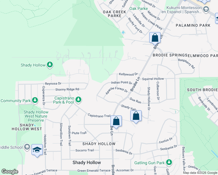 map of restaurants, bars, coffee shops, grocery stores, and more near 3701 Indian Point Drive in Austin