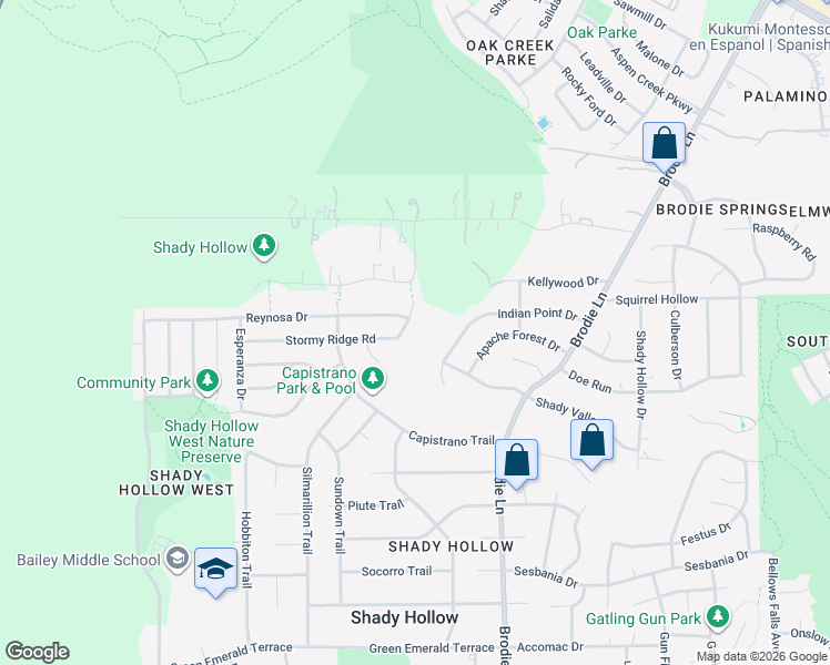 map of restaurants, bars, coffee shops, grocery stores, and more near 11109 Stormy Ridge Road in Austin