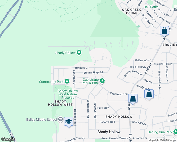 map of restaurants, bars, coffee shops, grocery stores, and more near 4107 Reynosa Drive in Austin