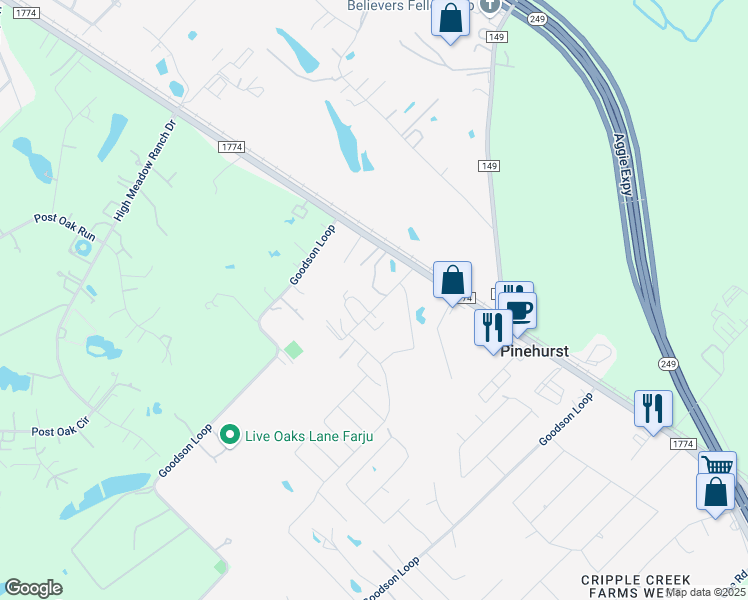 map of restaurants, bars, coffee shops, grocery stores, and more near 3121 Lone Star Lane in Pinehurst