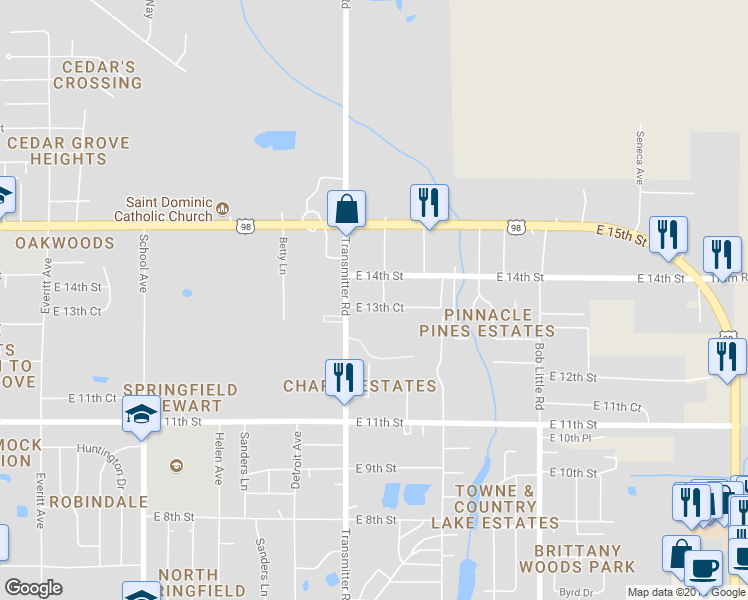 map of restaurants, bars, coffee shops, grocery stores, and more near 3527 East 13th Court in Panama City
