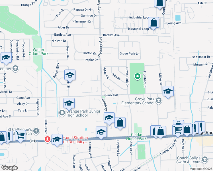 map of restaurants, bars, coffee shops, grocery stores, and more near 1273 The Grove Road in Orange Park