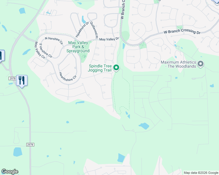 map of restaurants, bars, coffee shops, grocery stores, and more near 87 Springtime Creek Drive in Magnolia