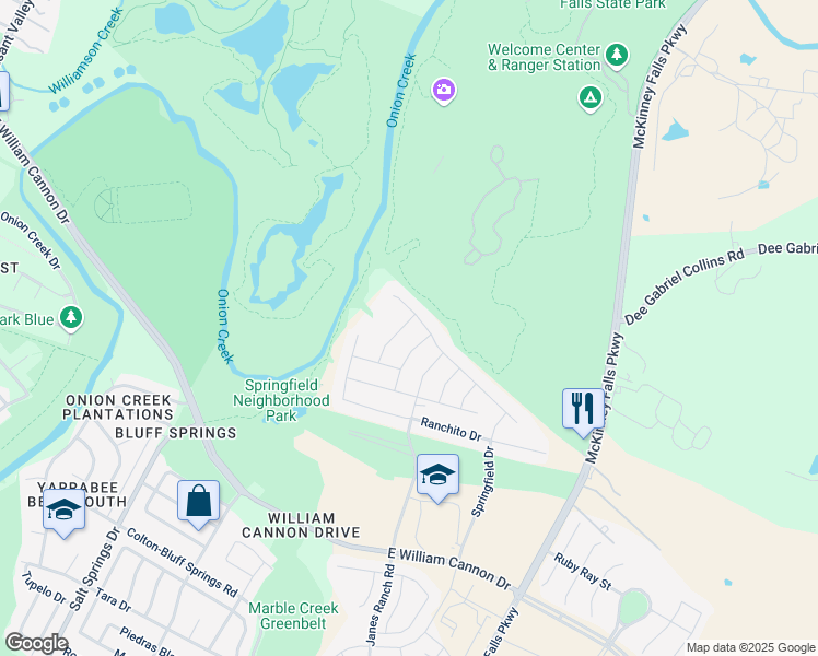 map of restaurants, bars, coffee shops, grocery stores, and more near 6812 Branrust Drive in Austin