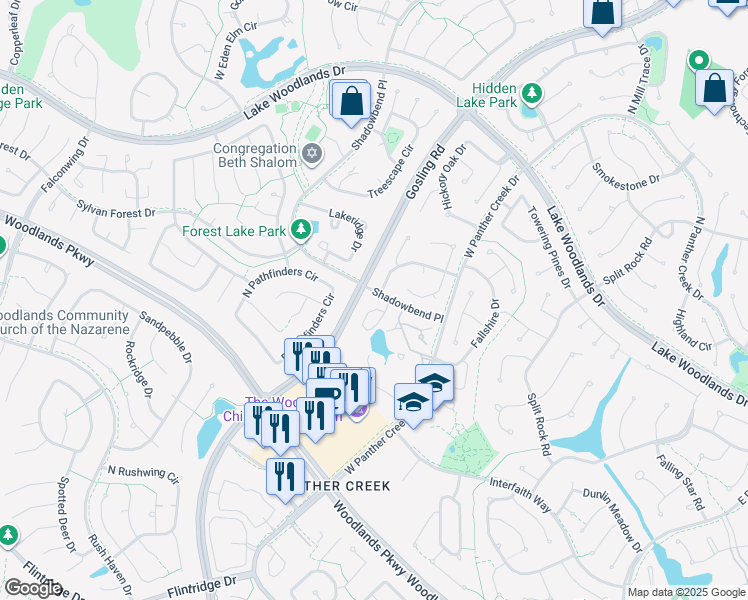 map of restaurants, bars, coffee shops, grocery stores, and more near 150 North Magnolia Pond Place in Spring