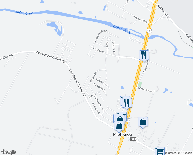 map of restaurants, bars, coffee shops, grocery stores, and more near 8008 Turnberry Lane in Austin