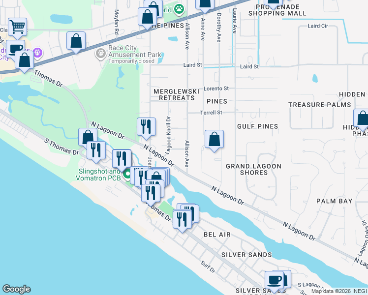 map of restaurants, bars, coffee shops, grocery stores, and more near 2690-2808 Allison Avenue in Panama City