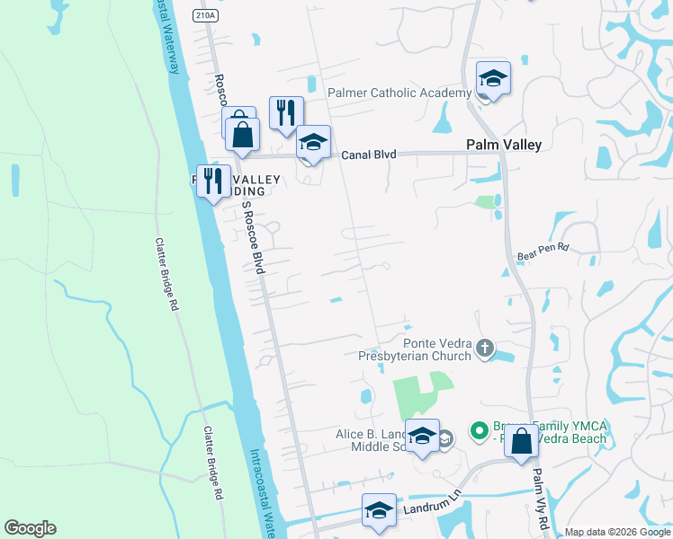 map of restaurants, bars, coffee shops, grocery stores, and more near 204 South Wilderness Trail in Ponte Vedra Beach