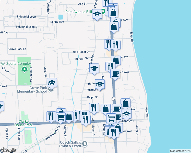 map of restaurants, bars, coffee shops, grocery stores, and more near 1401 Plainfield Avenue in Orange Park