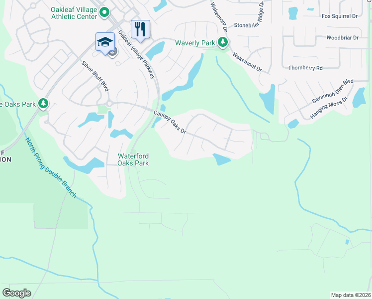 map of restaurants, bars, coffee shops, grocery stores, and more near 1054 Drake Feather Drive in Orange Park