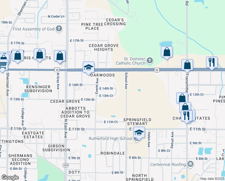 map of restaurants, bars, coffee shops, grocery stores, and more near 3000 East 14th Street in Panama City