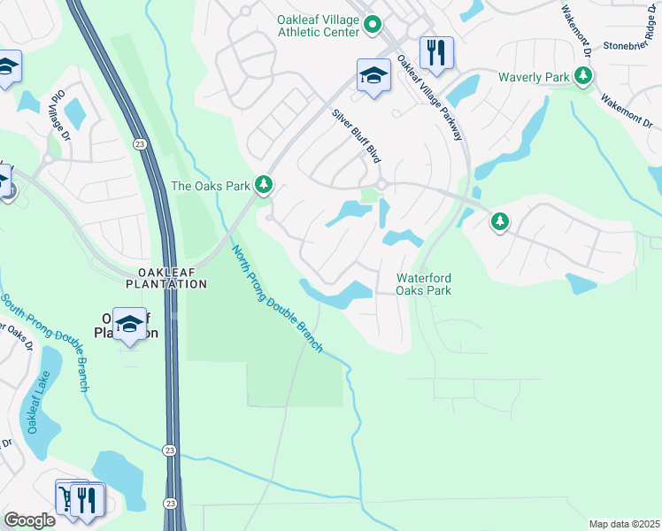 map of restaurants, bars, coffee shops, grocery stores, and more near 1887 Oakchime Drive in Orange Park