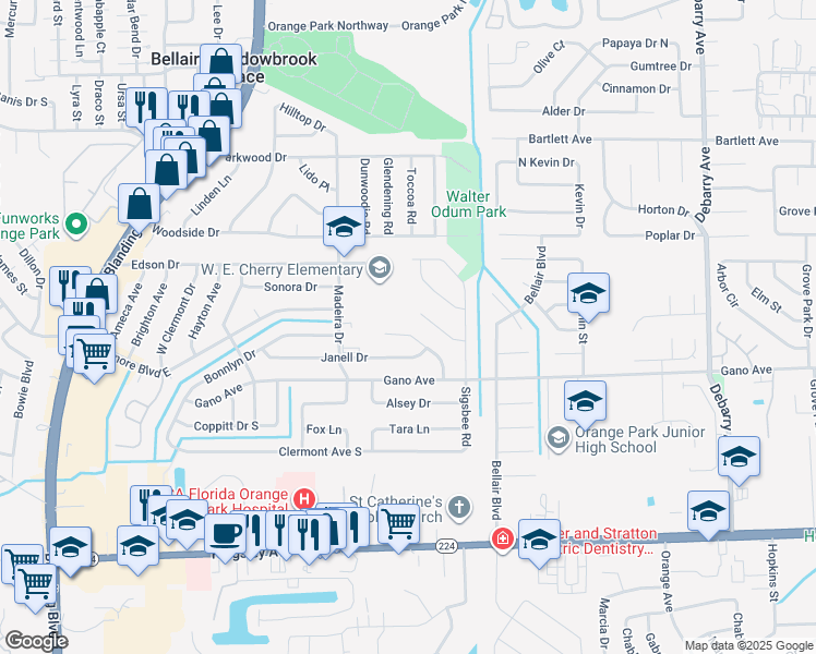 map of restaurants, bars, coffee shops, grocery stores, and more near 456 Gano Court in Orange Park