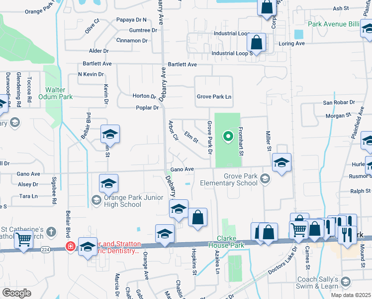 map of restaurants, bars, coffee shops, grocery stores, and more near 1168 Arbor Circle in Orange Park