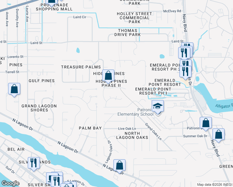 map of restaurants, bars, coffee shops, grocery stores, and more near 205 Jase Cr in Panama City Beach