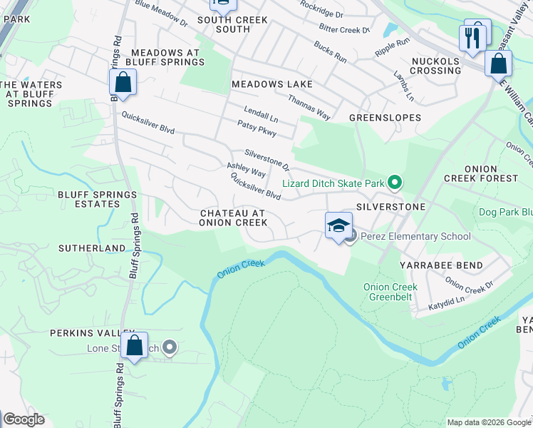 map of restaurants, bars, coffee shops, grocery stores, and more near 4529 Chateau Village Way in Austin