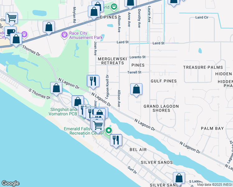 map of restaurants, bars, coffee shops, grocery stores, and more near 2690-2808 Allison Avenue in Panama City
