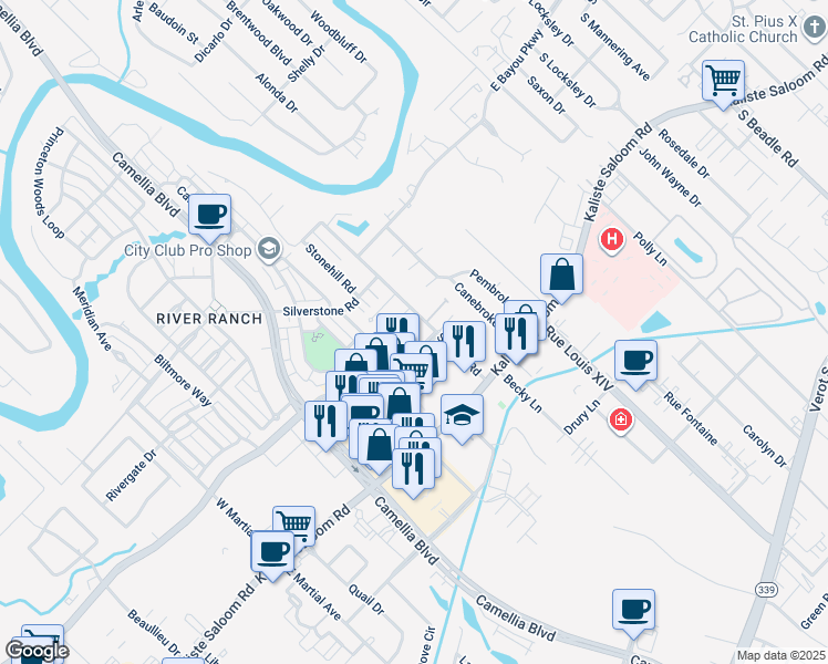map of restaurants, bars, coffee shops, grocery stores, and more near 125 Steiner Road in Lafayette