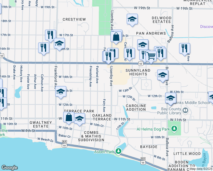 map of restaurants, bars, coffee shops, grocery stores, and more near 1306 Fairy Avenue in Panama City