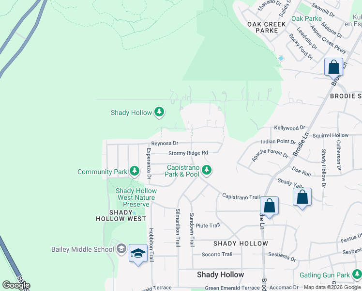 map of restaurants, bars, coffee shops, grocery stores, and more near 4107 Reynosa Drive in Austin