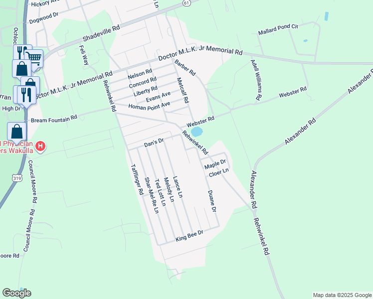 map of restaurants, bars, coffee shops, grocery stores, and more near 4 Dustin Ln in Crawfordville