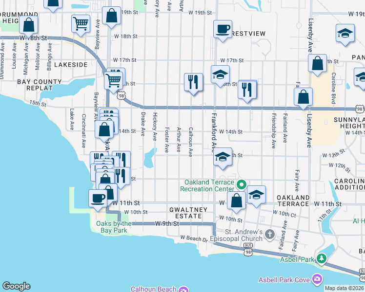 map of restaurants, bars, coffee shops, grocery stores, and more near 1306 Arthur Ave in Panama City