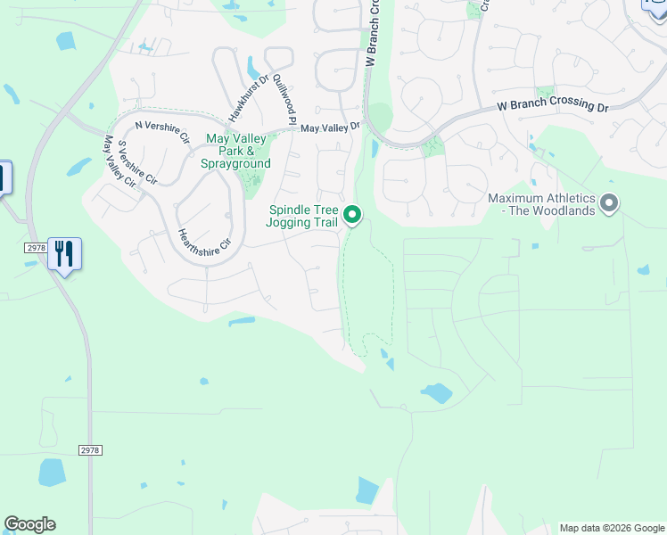 map of restaurants, bars, coffee shops, grocery stores, and more near 87 Springtime Creek Drive in Magnolia