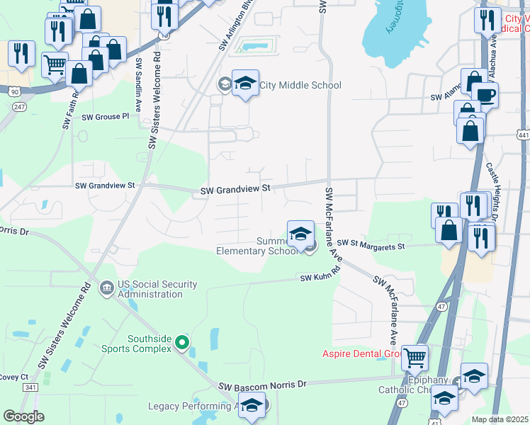 map of restaurants, bars, coffee shops, grocery stores, and more near 1046 Southwest Rossborough Court in Lake City