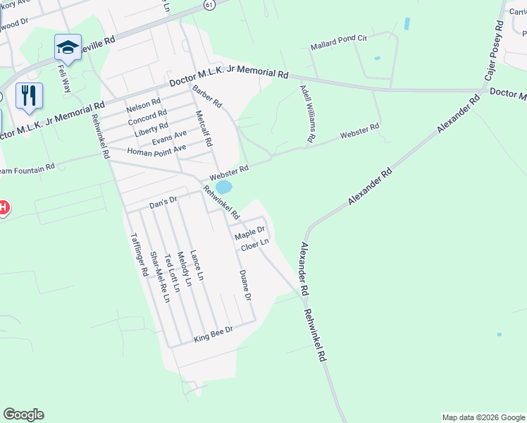 map of restaurants, bars, coffee shops, grocery stores, and more near 54 Cloer Lane in Crawfordville