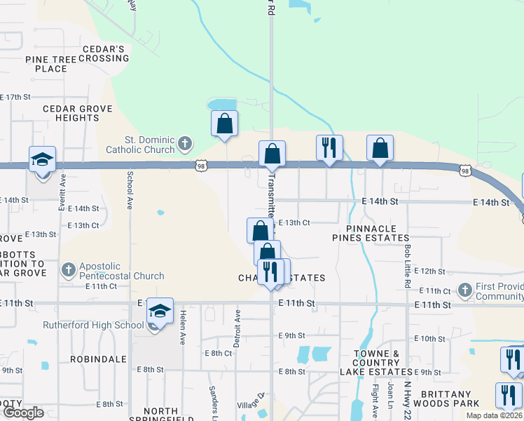 map of restaurants, bars, coffee shops, grocery stores, and more near 1329-1341 Transmitter Road in Panama City