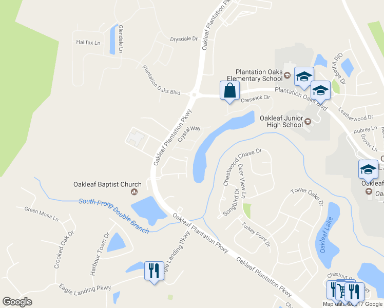 map of restaurants, bars, coffee shops, grocery stores, and more near 457 Sunstone Court in Orange Park