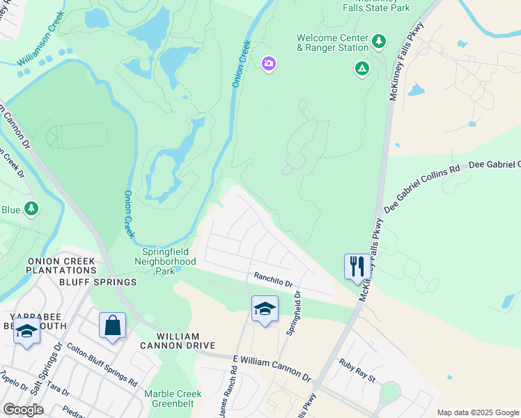 map of restaurants, bars, coffee shops, grocery stores, and more near 6812 Branrust Drive in Austin