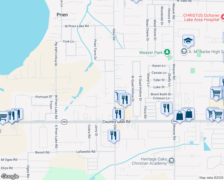 map of restaurants, bars, coffee shops, grocery stores, and more near 4825 Ogden Rd in Lake Charles