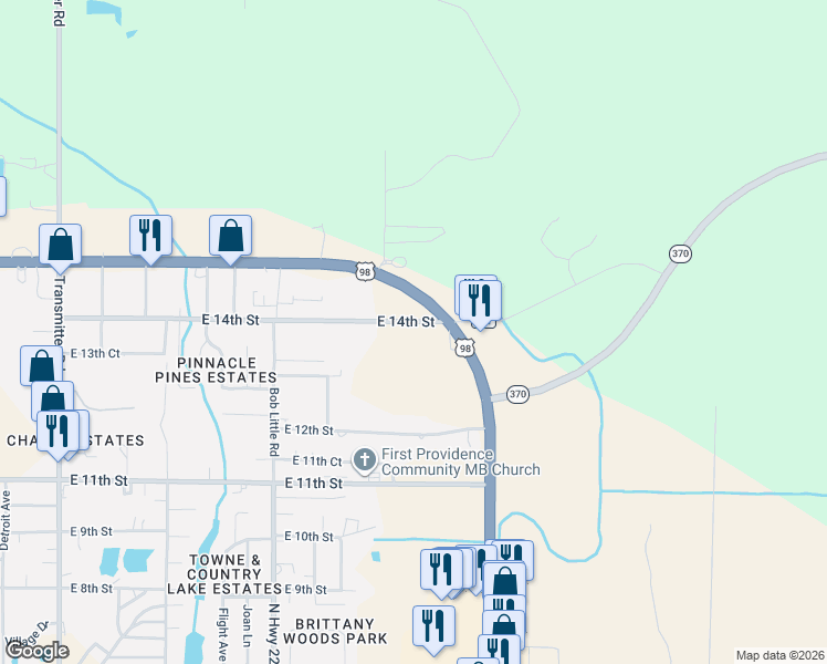 map of restaurants, bars, coffee shops, grocery stores, and more near 5324 East 14th Street in Panama City