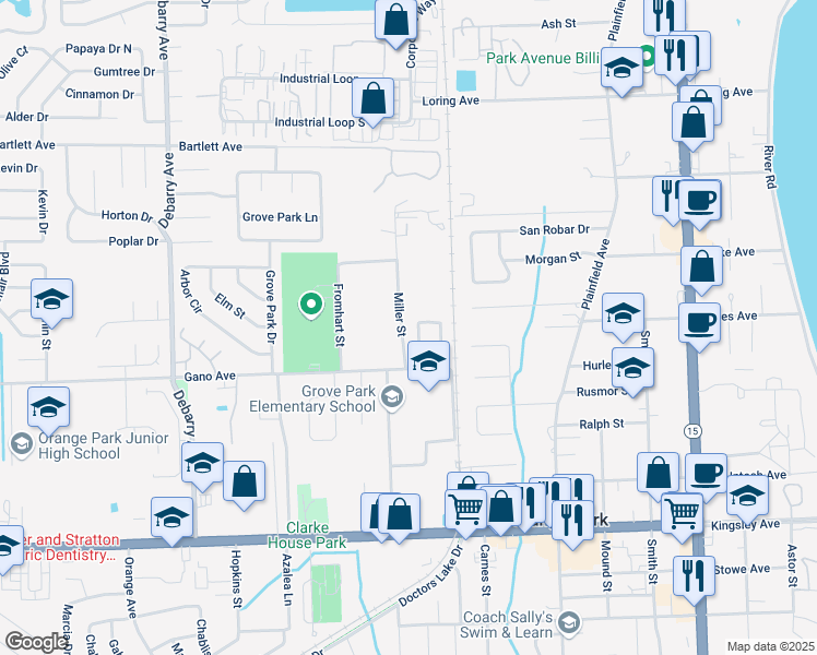 map of restaurants, bars, coffee shops, grocery stores, and more near 1402 Floyd Circle West in Orange Park