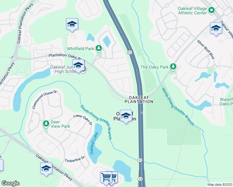 map of restaurants, bars, coffee shops, grocery stores, and more near 4035 Plantation Oaks Boulevard in Orange Park