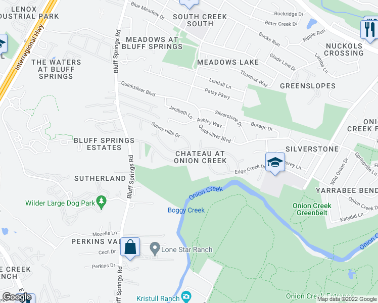 map of restaurants, bars, coffee shops, grocery stores, and more near 7717 Bellehaven Court in Austin