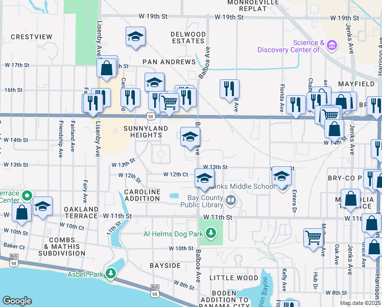 map of restaurants, bars, coffee shops, grocery stores, and more near 1311 Balboa Avenue in Panama City