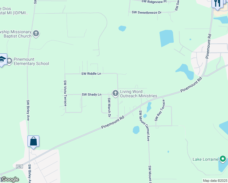 map of restaurants, bars, coffee shops, grocery stores, and more near 341 Southwest Magical Terrace in Lake City