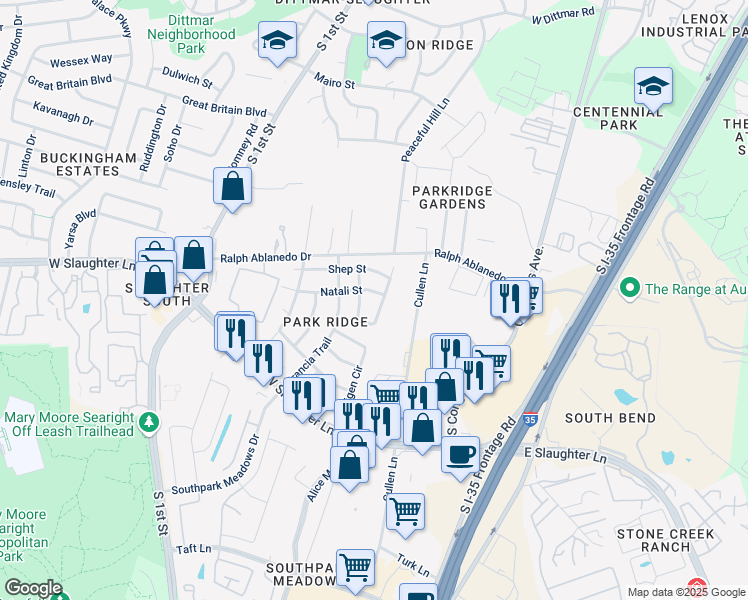 map of restaurants, bars, coffee shops, grocery stores, and more near 8925 Taline Circle in Austin