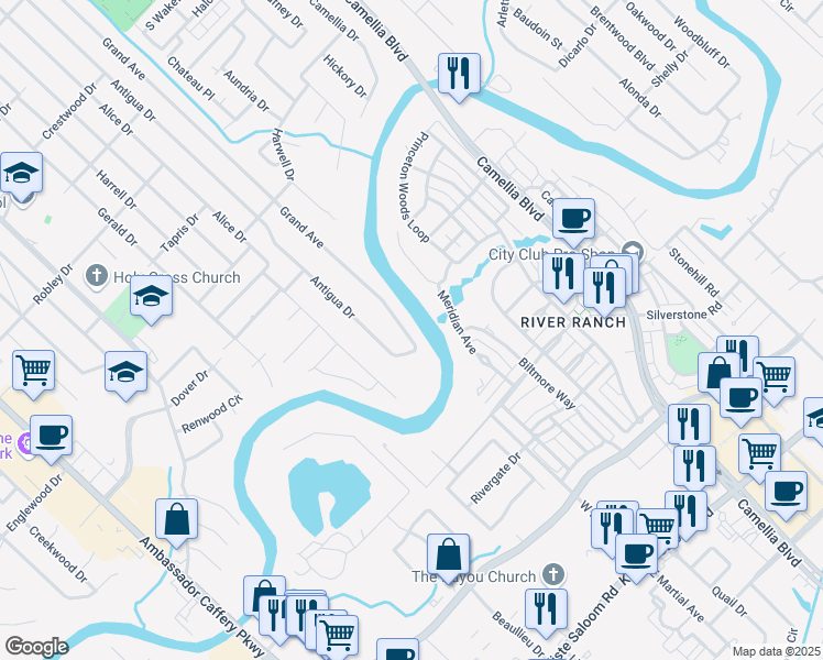 map of restaurants, bars, coffee shops, grocery stores, and more near 245 Grand Avenue in Lafayette
