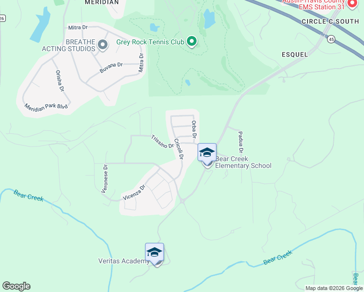 map of restaurants, bars, coffee shops, grocery stores, and more near 12701 Cricoli Drive in Austin