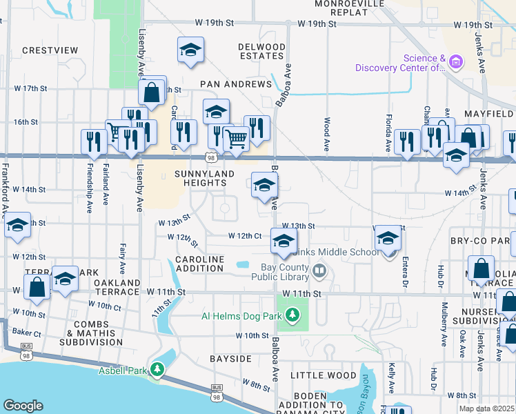 map of restaurants, bars, coffee shops, grocery stores, and more near 1311 Balboa Avenue in Panama City
