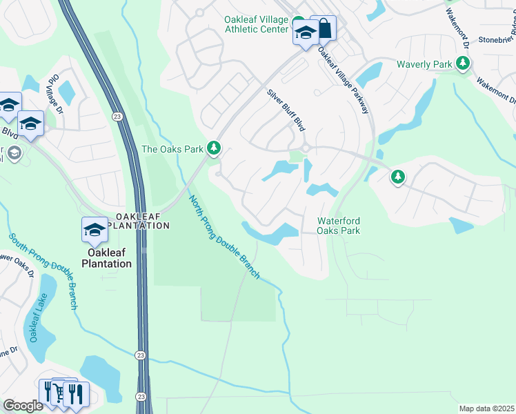 map of restaurants, bars, coffee shops, grocery stores, and more near 1887 Oakchime Drive in Orange Park