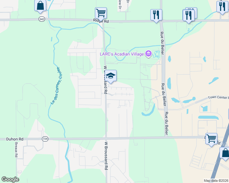 map of restaurants, bars, coffee shops, grocery stores, and more near 107 Southfield Parkway in Lafayette