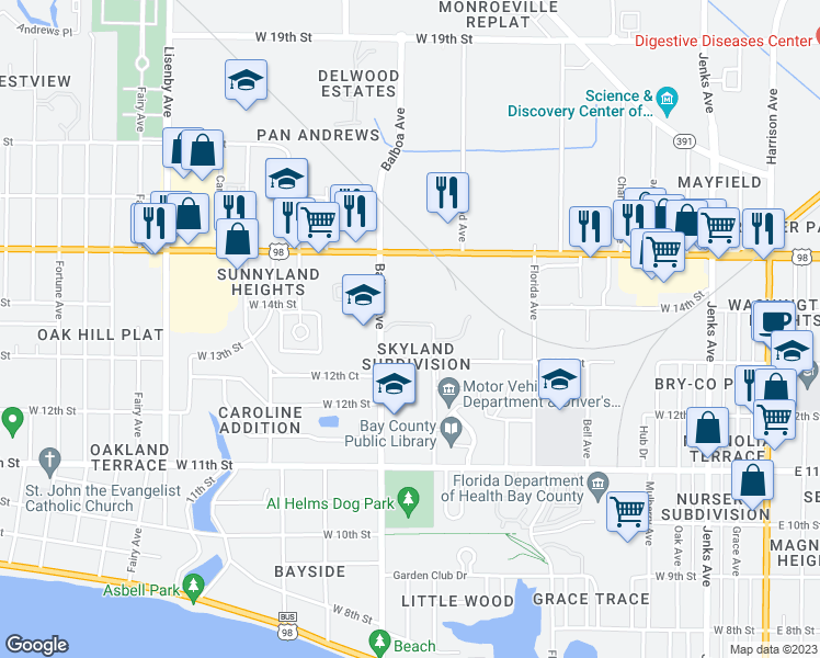 map of restaurants, bars, coffee shops, grocery stores, and more near 1420 Balboa Avenue in Panama City