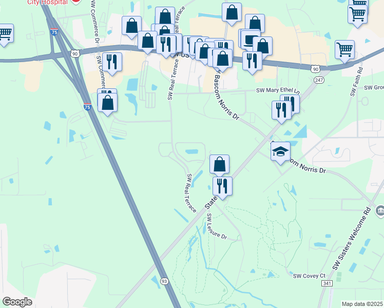 map of restaurants, bars, coffee shops, grocery stores, and more near 2940 Southwest Windsong Circle in Lake City